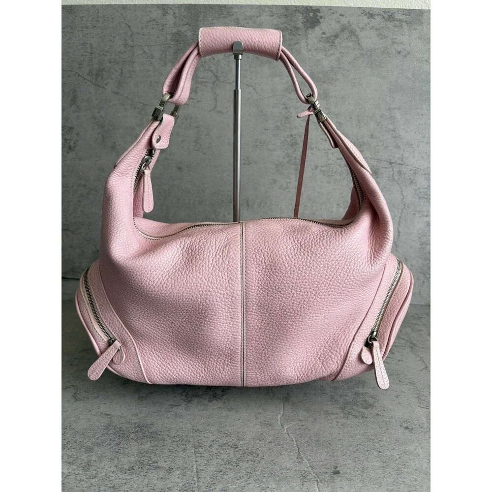 Authentic Tod's Top-grain Leather Charlotte Hobo Peach/Pink Zipper Bag